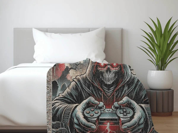 Gothic Skeleton Blanket for Gamers - Eerie Themed Gaming Decor - Iron Phoenix GHG