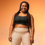 Black high impact longline sports bra, detailed front view on mannequin | Our Phoenix Rise