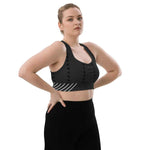 Black high impact longline sports bra, interior view of breathable mesh lining | Our Phoenix Rise