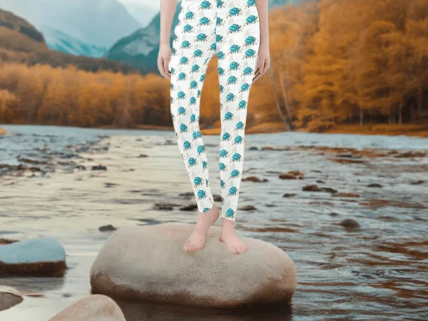 Teal Rose Print Leggings | Floral Yoga and Gaming Tights - Iron Phoenix GHG