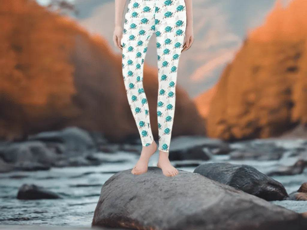 Teal Rose Print Leggings | Floral Yoga and Gaming Tights - Iron Phoenix GHG