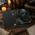 Gothic Horror Hardcover Journal - Open Flat View Showing Perforated Lined Sheets | Our Phoenix Rise