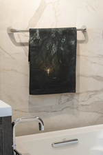 Goth Bathroom Decor Face Towel - Hanging on Chrome Bathroom Rail - Detail 12 | Our Phoenix Rise
