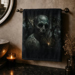 Goth Bathroom Decor Face Towel - Hanging in Dark Aesthetic Bathroom | Our Phoenix Rise