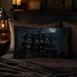 Haunted Mansion Halloween Pillow Sham - King Size Mockup on Bed | Our Phoenix Rise