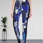 Blue Mosaic Yoga Leggings - Front view, indoor background | Our Phoenix Rise