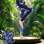 Blue Mosaic Yoga Leggings - Full body shot, jungle background | Our Phoenix Rise