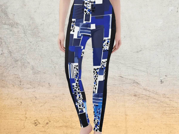 Blue Mosaic Print Leggings | PvP Gaming and Yoga Tights - Iron Phoenix GHG