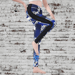 Blue Mosaic Yoga Leggings - Side view, detailed mosaic pattern | Our Phoenix Rise