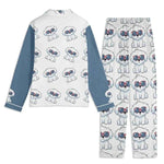 Personalized Photo Pajamas Set - White top, blue sleeves, dog in sunglasses print, back angled | Our Phoenix Rise