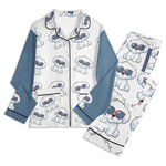 Personalized Photo Pajamas Set - White with blue sleeves, dog in sunglasses print, angled folded view | Our Phoenix Rise
