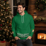 Festive Green Christmas Penguin Hoodie - Side Lifestyle Model | Our Phoenix Rise