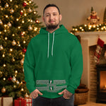 Festive Green Christmas Penguin Hoodie - Casual Front View Male Model | Our Phoenix Rise