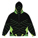 Geometric Pattern Zip Hoodie - Black Neon Green back view on model | Our Phoenix Rise