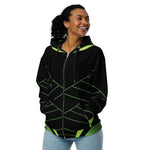 Geometric Pattern Zip Hoodie - Black Neon Green on two models, lifestyle | Our Phoenix Rise