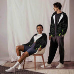 Geometric Pattern Zip Hoodie - Black Neon Green front view on model | Our Phoenix Rise