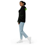 Geometric Pattern Zip Hoodie - Black Neon Green zipper and drawstring hood detail | Our Phoenix Rise