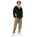 Geometric Pattern Zip Hoodie - Black Neon Green geometric pattern fabric detail | Our Phoenix Rise