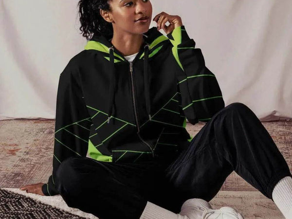 "Neon Grid" Off-center Unisex Zip Hoodie | Iron Phoenix - Iron Phoenix GHG