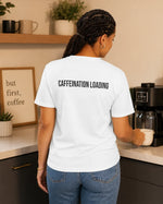 Minimalist Coffee Lover T-Shirt - Lifestyle Seated Model - Detail 30 | Our Phoenix Rise