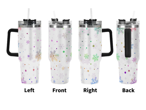  insulated tumbler with handle and Colorful Snowflake 40oz Tumbler design on a white background