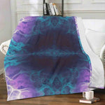 Purple Teal Abstract Fleece Throw Blanket - Draped on White Couch | Our Phoenix Rise