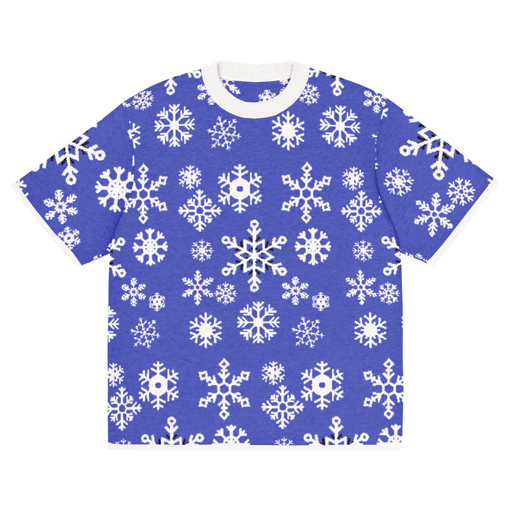 Blue Premium Textured Jacquard Knit T-Shirt | Unisex Heavyweight Tee