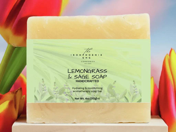 Lemongrass Sage Soap 4oz, Organic Calm, Sensitive Skin Care - Iron Phoenix GHG