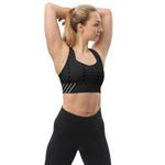 Endurance Longline Sports Bra - Black, front close-up on fabric detail | Our Phoenix Rise