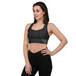 Endurance Longline Sports Bra - Black, close-up of side stripe design | Our Phoenix Rise