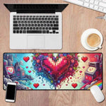 Pixel Heart Gaming Desk Mat - Flat perspective with pixel city design | Our Phoenix Rise