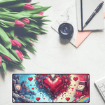 Pixel Heart Gaming Desk Mat - Side view on desk with accessories | Our Phoenix Rise