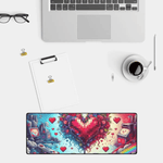 Pixel Heart Gaming Desk Mat - Lifestyle view with laptop, phone, mouse | Our Phoenix Rise