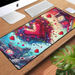 Pixel Heart Gaming Desk Mat - Diagonal flat view with vibrant pixel art | Our Phoenix Rise