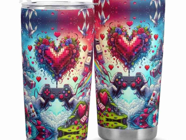 Pixel Heart Gaming Tumbler | Love Game Insulated Mug
