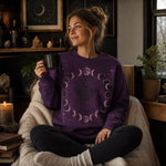 Lunar Phases Moth Purple Sweatshirt - Outdoor Lifestyle Mockup | Our Phoenix Rise