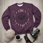 Lunar Phases Moth Purple Sweatshirt - Model Wearing Pullover - Detail 16 | Our Phoenix Rise
