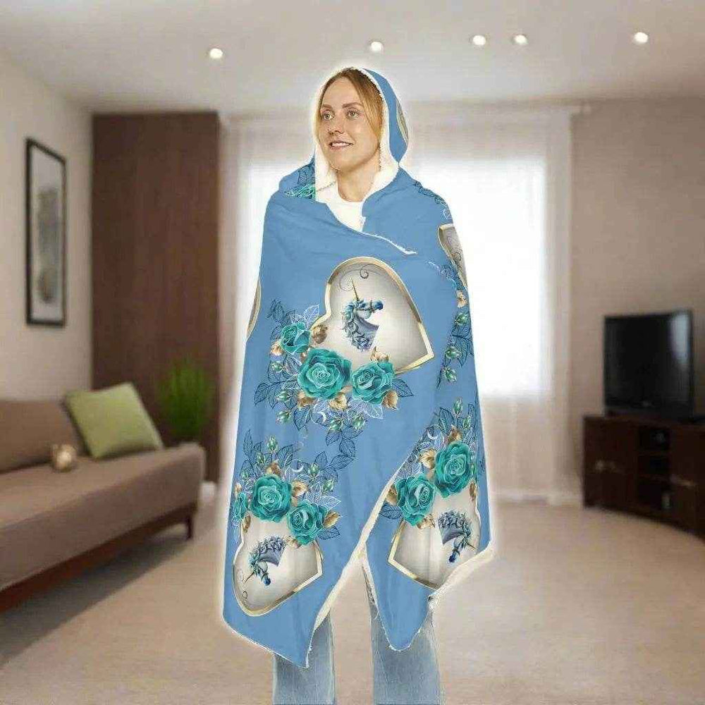 Unicorn Rose Heart Hooded Blanket 55-80