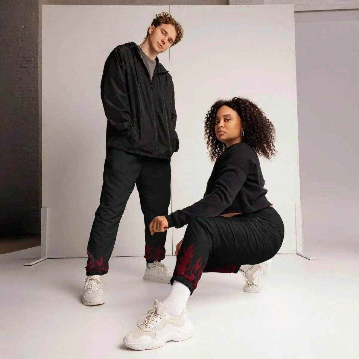 Maroon Flame Unisex Track Pants Tan XS-3XL