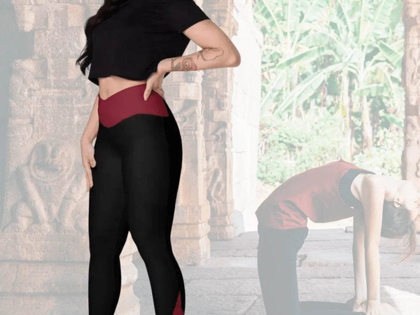 Maroon | Black Crossover Leggings with Pockets | Iron Phoenix - Iron Phoenix GHG
