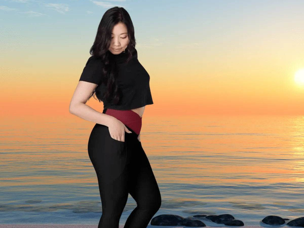 Maroon | Black Crossover Leggings with Pockets | Iron Phoenix - Iron Phoenix GHG