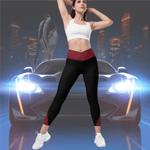 Maroon Black Crossover Leggings with Pockets - Model in active pose | Our Phoenix Rise
