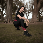 Maroon Black Crossover Leggings with Pockets - Model performing yoga pose | Our Phoenix Rise
