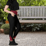 Maroon Black Crossover Leggings with Pockets - Detail of side phone pocket | Our Phoenix Rise