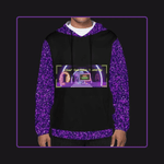 Men's Level Up Gamer Hoodie Purple Glitter - Front view on different black model | Our Phoenix Rise