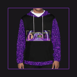 Men's Level Up Gamer Hoodie Purple Glitter - Front view on black model | Our Phoenix Rise