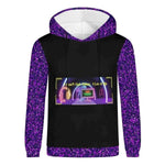 Men's Level Up Gamer Hoodie Purple Glitter - Hood detail with white drawstring | Our Phoenix Rise