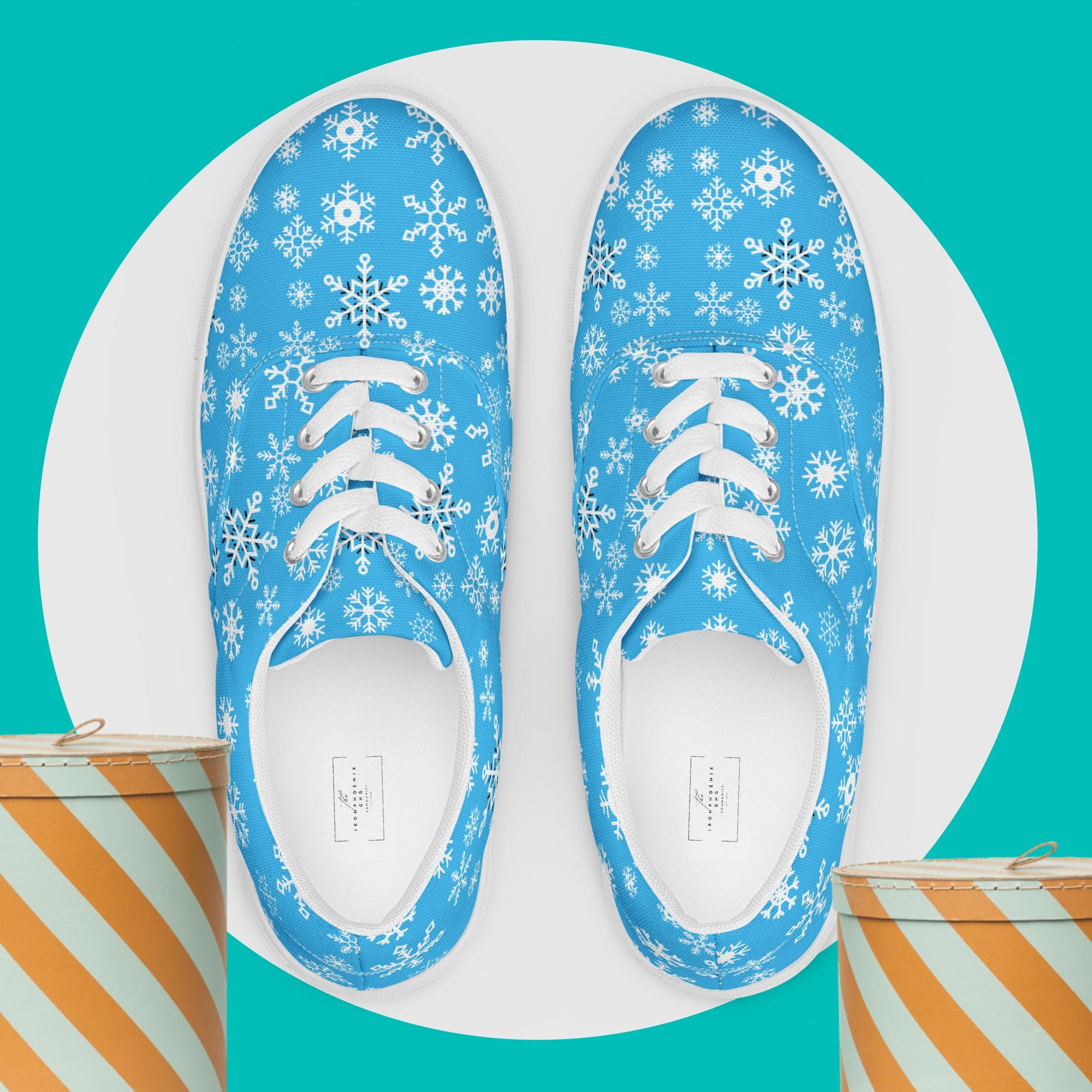 Mens Snowflake Canvas Shoes White & Black Laces US 5-12.5