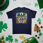 Round Over Dragon Battle Gamer T-Shirt - Navy Blue Flat Lay | Our Phoenix Rise