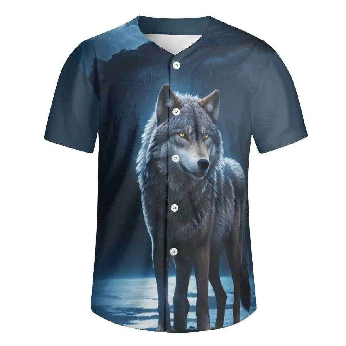 Moonlit Wolf Baseball Jersey Blue S-4XL